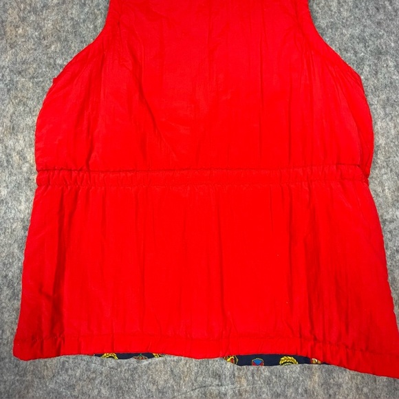 Vtg LizSport Medal Print/Red Reversible Preppy Vintage Military Zip Vest - Sz L - Picture 15 of 16